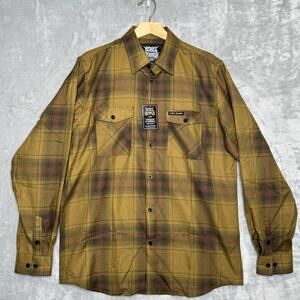 Rebel Reaper Flannel Shirt Mens Medium Brown Plaid NEW Long Sleeve Button Front
